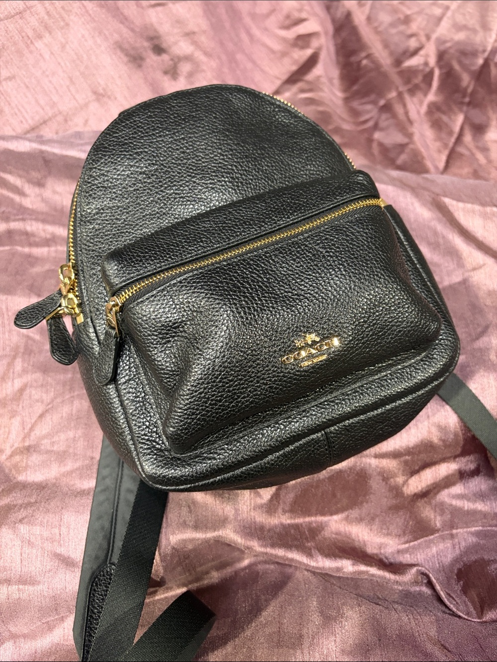 Coach Black Pebbled Leather Mini Backpack with Gold Hardware